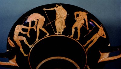 Kylix a figure rosse attiche che raffigura atleti in allenamento da Greek